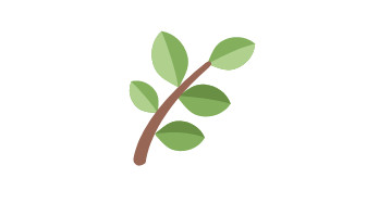A simple illustration of a small brown branch with six green leaves arranged along its length. The leaves vary in shades of green and are evenly spaced on either side of the branch. The background is white.
