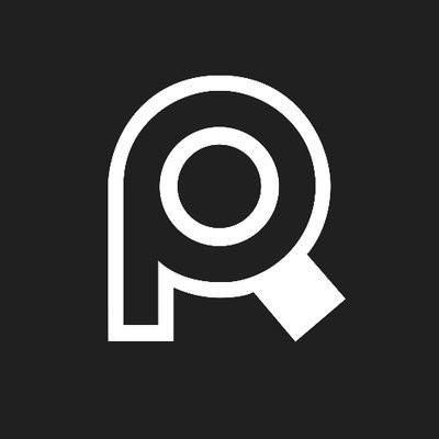 A white stylized magnifying glass forming the letter "P" on a black background. The handle of the magnifying glass points downward and to the right, creating the leg of the letter "P.