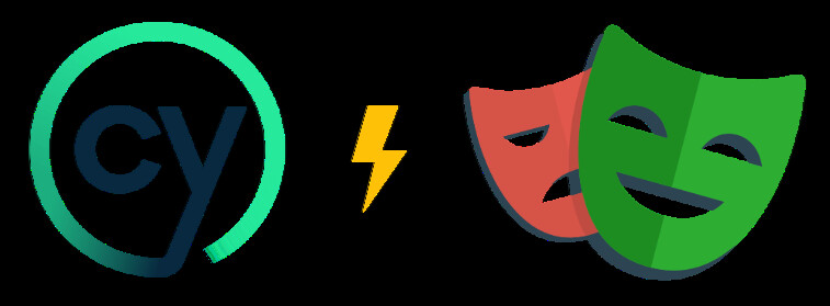 The image features the logo of Cypress, a dark blue 'cy' inside a circular gradient green border, followed by a yellow lightning bolt and two theater masks, one red and frowning, the other green and smiling.