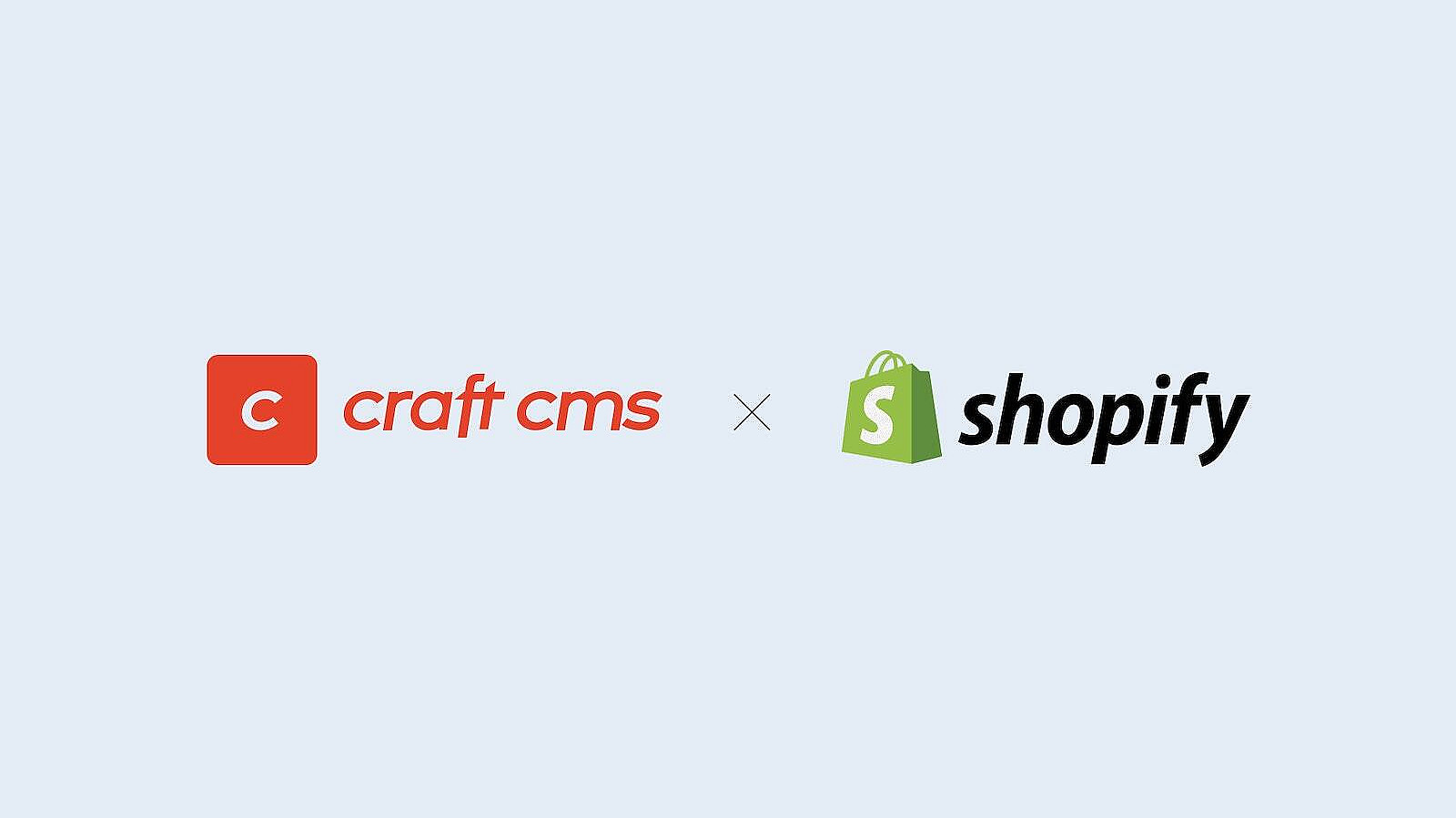 A light gray background featuring the logos of Craft CMS and Shopify. The Craft CMS logo consists of a red square with a white "C" inside and "craft cms" in red text. The Shopify logo includes a green shopping bag icon with a white "S" and "shopify" in black text.