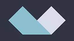A logo composed of two overlapping quadrilaterals, one light blue and one white, on a dark gray background. The shapes form a minimalist design with clean lines and sharp angles.